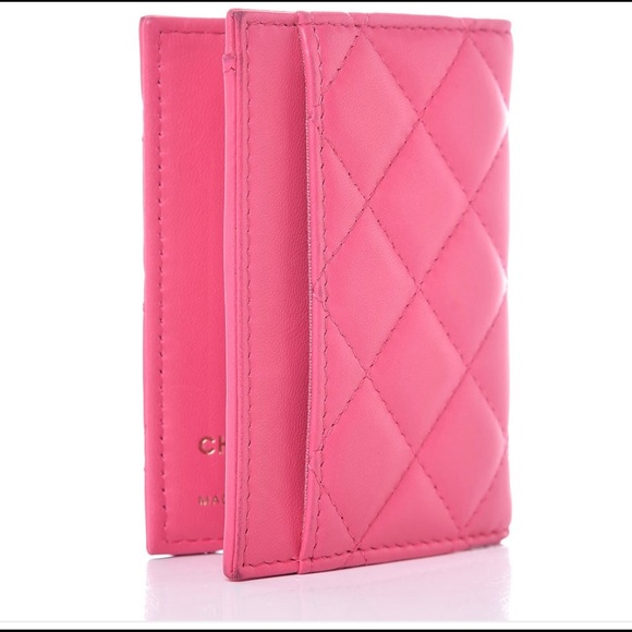 CHANEL Lambskin Quilted Card Holder Wallet Fuchsia - Picture 2 of 10